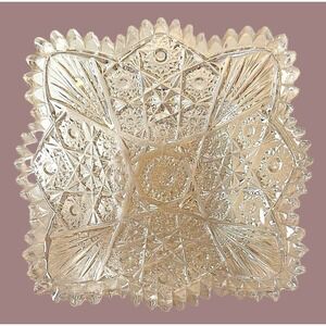 Imperial Glass Pressed Glass Dish 7.25" Diamond Scalloped Edging Starburst Sq